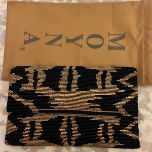 Moyna NYC black and gold beaded clutch